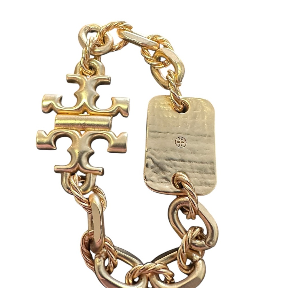 TORY BURCH • Gold Torsade Engraved Logo Bracelet NWOT - Picture 5 of 7